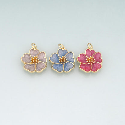 Gold Enamel Cherry Blossoms Charms,18K Gold Filled Flower Pendant Charm Bracelet Necklace for DIY Jewelry Making Supply
