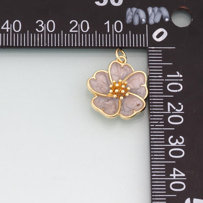 Gold Enamel Cherry Blossoms Charms,18K Gold Filled Flower Pendant Charm Bracelet Necklace for DIY Jewelry Making Supply