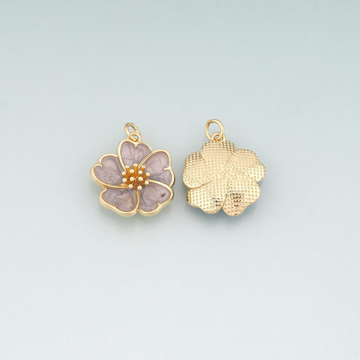 Gold Enamel Cherry Blossoms Charms,18K Gold Filled Flower Pendant Charm Bracelet Necklace for DIY Jewelry Making Supply