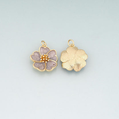 Gold Enamel Cherry Blossoms Charms,18K Gold Filled Flower Pendant Charm Bracelet Necklace for DIY Jewelry Making Supply