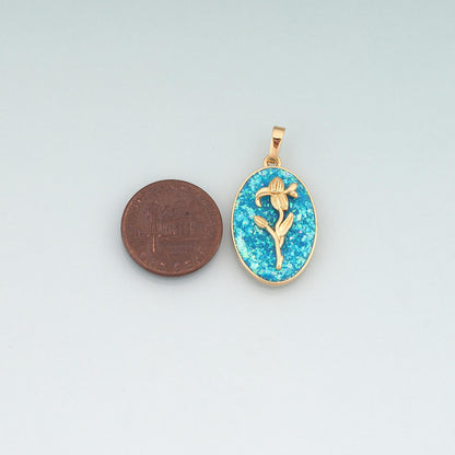 Gold Opal Birthday Flower Charms,18K Gold Filled Flower Pendant Charm Bracelet Necklace for DIY Jewelry Making Supply