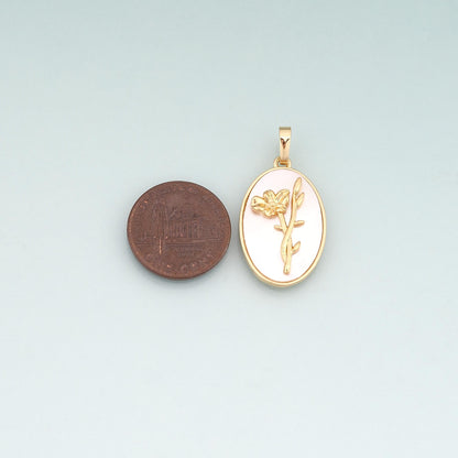 Gold Shell Birthday Flower Charms,18K Gold Filled Flower Pendant Charm Bracelet Necklace for DIY Jewelry Making Supply