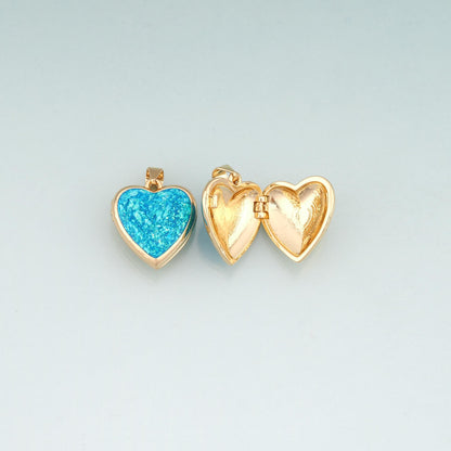 Gold Opal Openable Heart Round Locket Charms,18K Gold Filled Heart Pendant Charm Bracelet Necklace for DIY Jewelry Making Sup