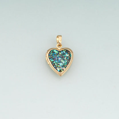 Gold Opal Openable Heart Round Locket Charms,18K Gold Filled Heart Pendant Charm Bracelet Necklace for DIY Jewelry Making Sup