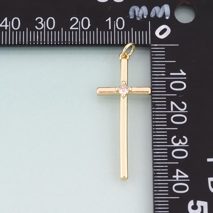 18K Gold Filled Cubic Zirconia Cross Charm Pendant for Jewelry Making