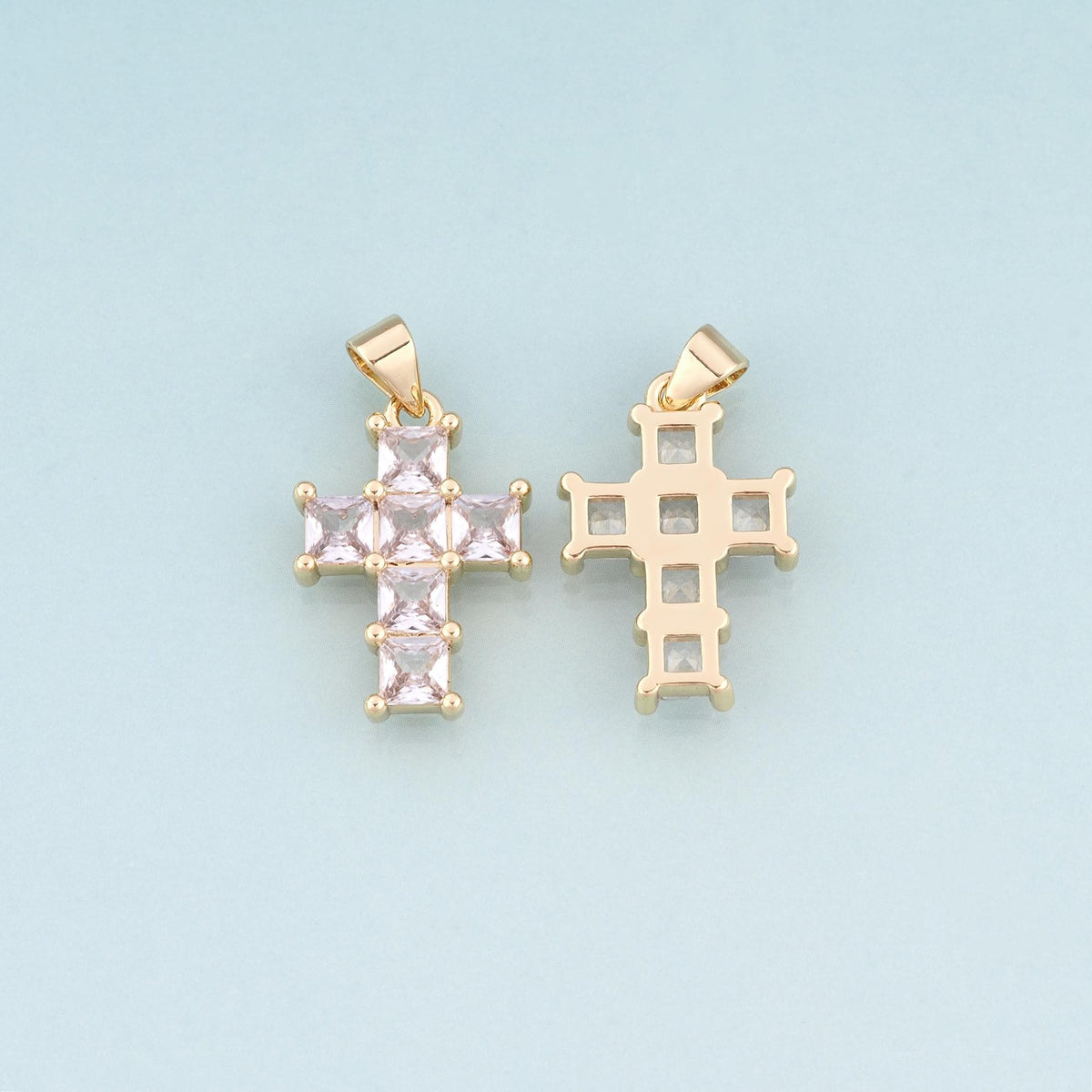 18K Gold Filled Cubic Zirconia Cross Charm Pendant for Jewelry Making
