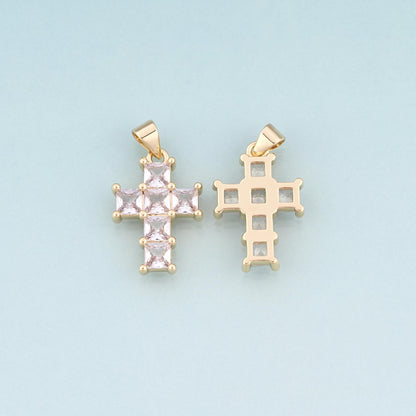 18K Gold Filled Cubic Zirconia Cross Charm Pendant for Jewelry Making