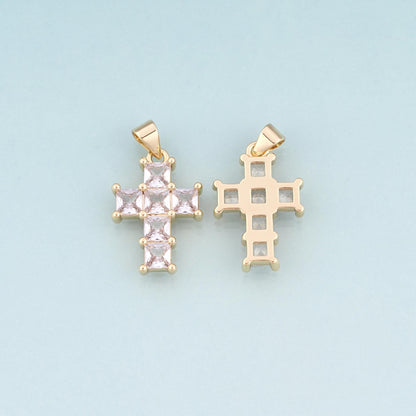 18K Gold Filled CZ Cross Pendant,Luxurious Religion Cross Charm Bracelet Necklace for DIY Jewelry Making Supply