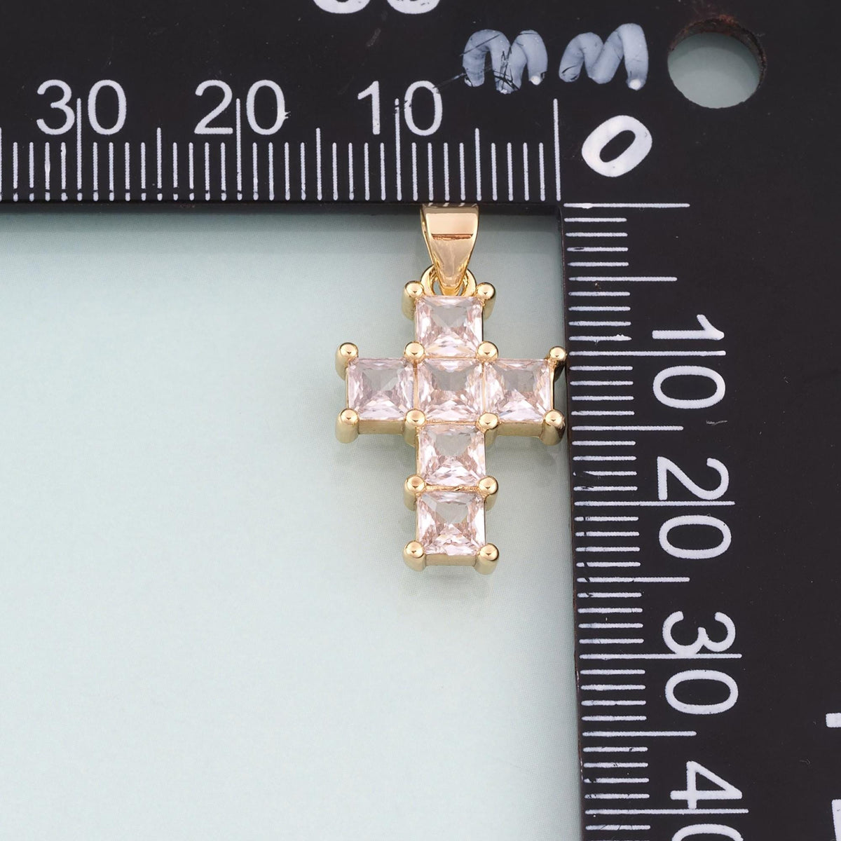 18K Gold Filled Cubic Zirconia Cross Charm Pendant for Jewelry Making