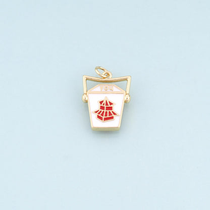 18K Gold Filled Enamel Takeaway Box Pendant,American Casual Style Pendant Bracelet Necklace for DIY Jewelry Making Supply