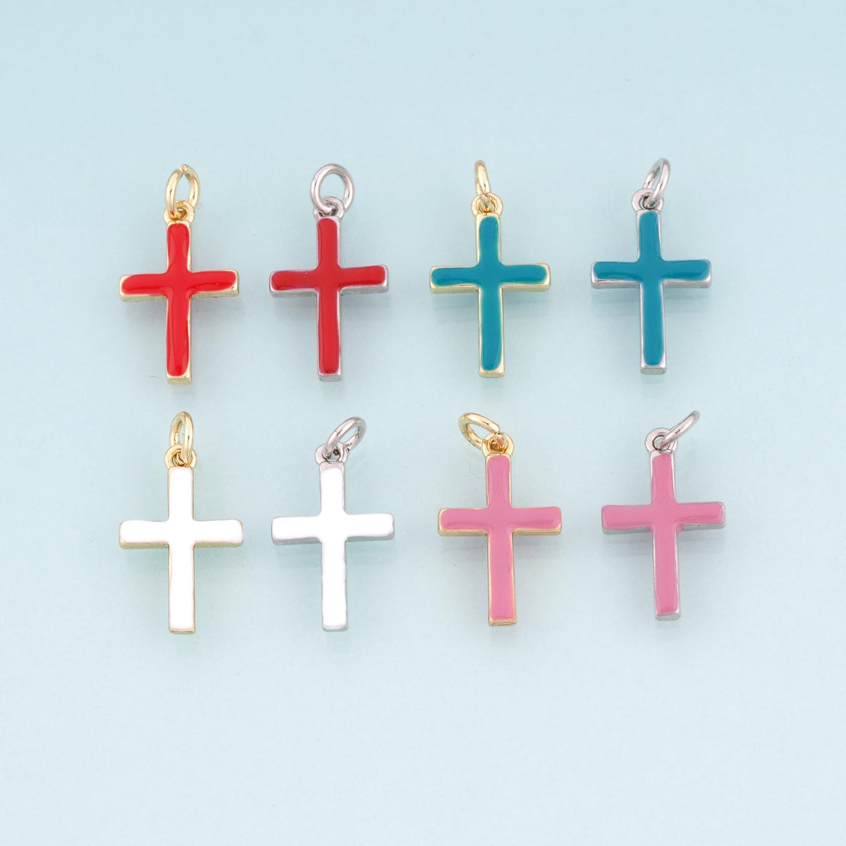 18K Gold Filled Enamel Cross Charm Pendant for Jewelry Making