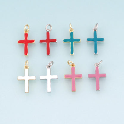 18K Gold Filled Enamel Cross Charm Pendant for Jewelry Making