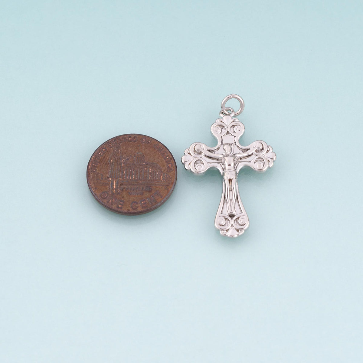 18K Gold Filled Jesus Cross Pendant,Retro Carved Cross Charm Bracelet Necklace for DIY Jewelry Making Supply