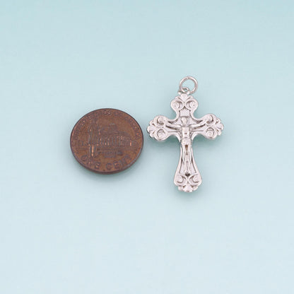 18K Gold Filled Jesus Cross Pendant,Retro Carved Cross Charm Bracelet Necklace for DIY Jewelry Making Supply