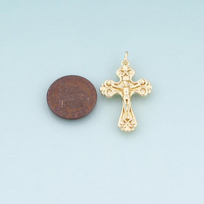 18K Gold Filled Jesus Cross Pendant,Retro Carved Cross Charm Bracelet Necklace for DIY Jewelry Making Supply