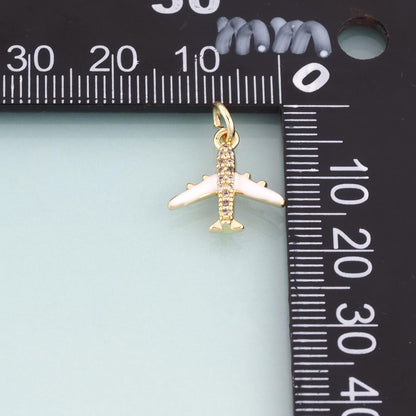 18K Gold Filled CZ Airplane Pendant,Leisure Travel Charm Bracelet Necklace for DIY Jewelry Making Supply