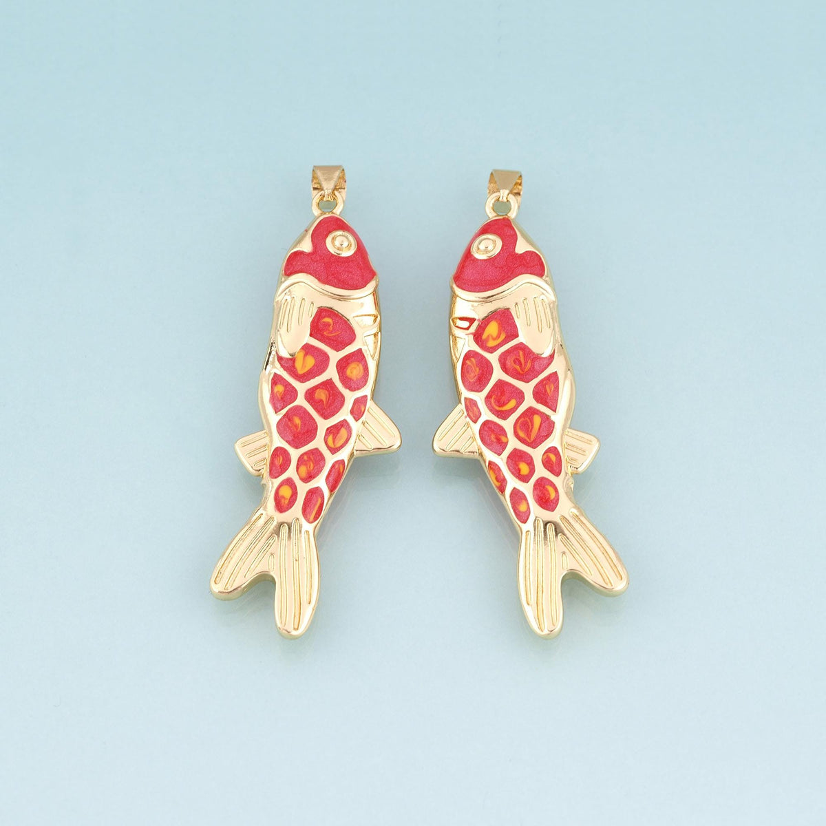 18K Gold Filled Enamel Koi Pendant,Koi Blessing Charm Bracelet Necklace for DIY Jewelry Making Supply