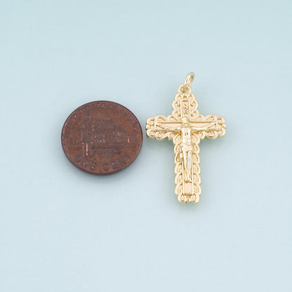 18K Gold Filled Jesus Cross Pendant,Retro Carved Cross Charm Bracelet Necklace for DIY Jewelry Making Supply