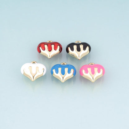 18K Gold Filled Enamel Heart Pendant,Romantic Love Heart Charm Bracelet Necklace for DIY Jewelry Making Supply
