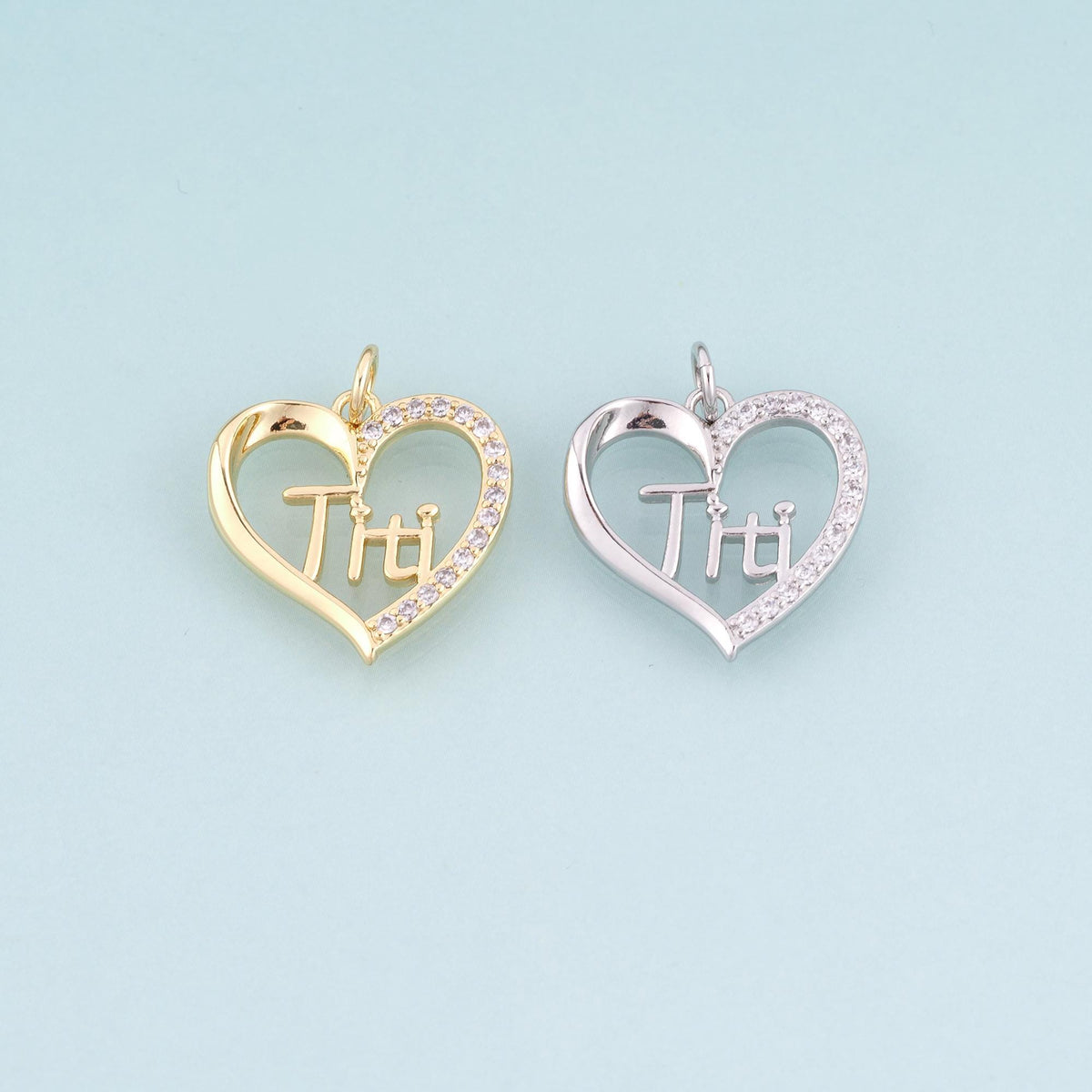 18K Gold Filled Cubic Zirconia Heart Charm Pendant for Jewelry Making