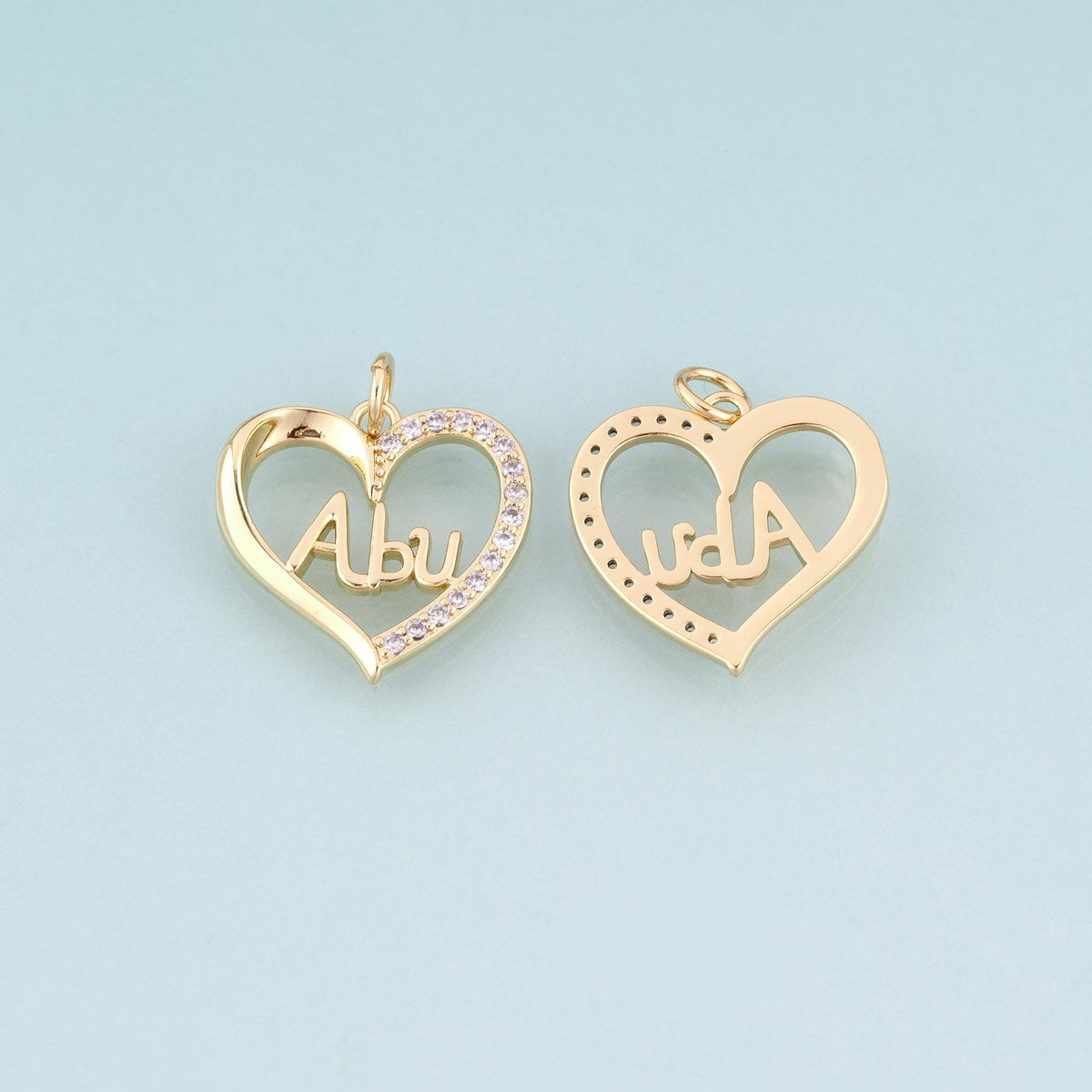 18K Gold Filled CZ Heart Abu Pendant,Father's Day Gift Heart Charm Bracelet Necklace for DIY Jewelry Making Supply