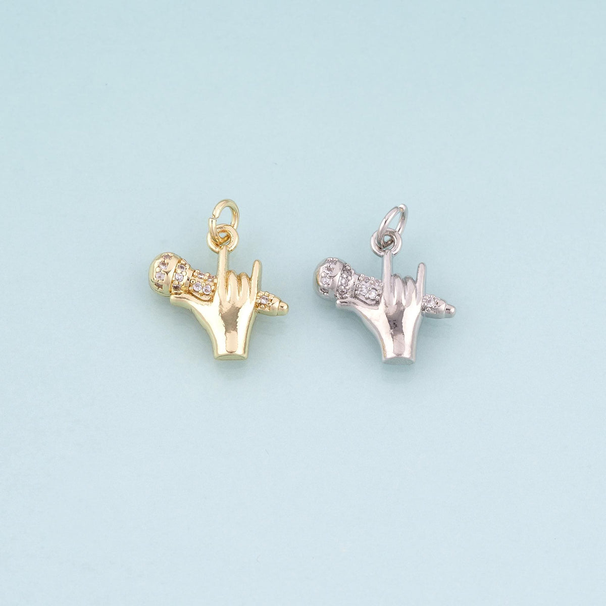 18K Gold Filled CZ Hip Hop Gesture Pendant,American Hip Hop Charm Bracelet Necklace for DIY Jewelry Making Supply
