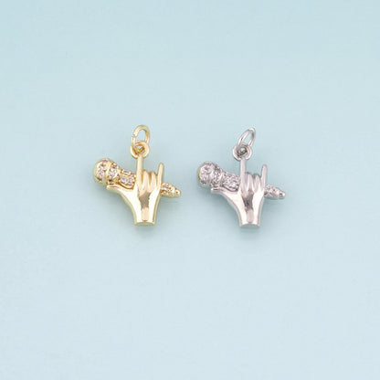 18K Gold Filled CZ Hip Hop Gesture Pendant,American Hip Hop Charm Bracelet Necklace for DIY Jewelry Making Supply