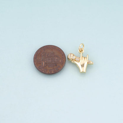 18K Gold Filled CZ Hip Hop Gesture Pendant,American Hip Hop Charm Bracelet Necklace for DIY Jewelry Making Supply