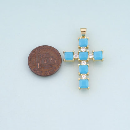 18K Gold Filled CZ Cross Pendant,Religion Cross Charm Bracelet Necklace for DIY Jewelry Making Supply