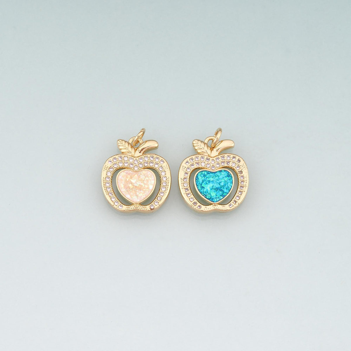 Gold Opal Apple Heart Charms,18K Gold Filled Apple Heart Pendant Charm Bracelet Necklace for DIY Jewelry Making Supply