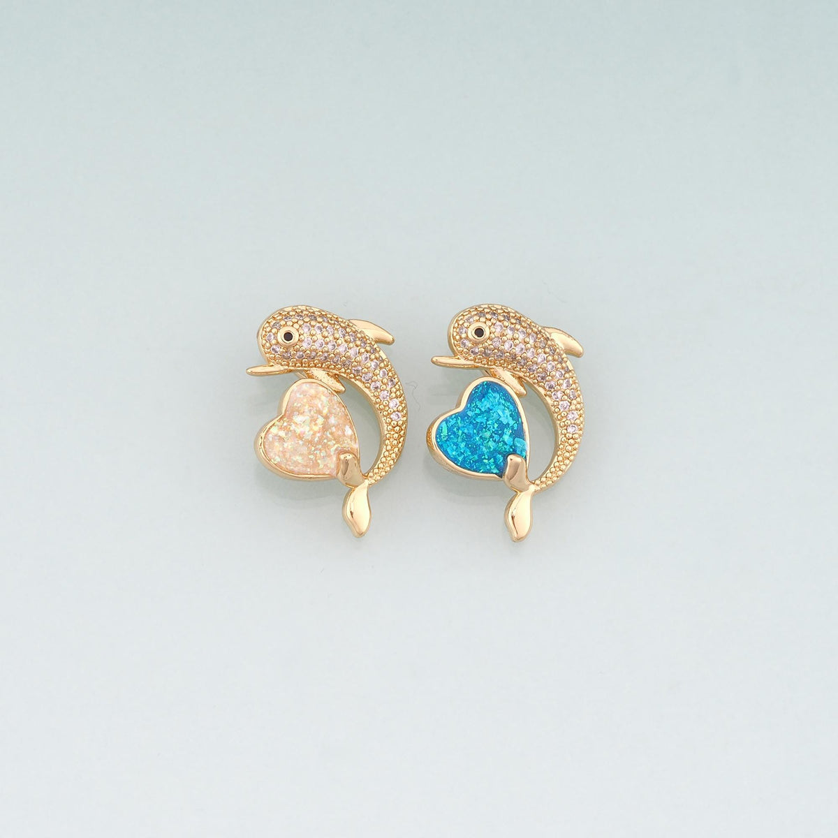 Gold Opal Dolphin Heart Charms,18K Gold Filled Ocean Pendant Charm Bracelet Necklace for DIY Jewelry Making Supply