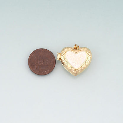 Gold Opal Openable Heart Round Locket Charms,18K Gold Filled Heart Pendant Charm Bracelet Necklace for DIY Jewelry Making Sup