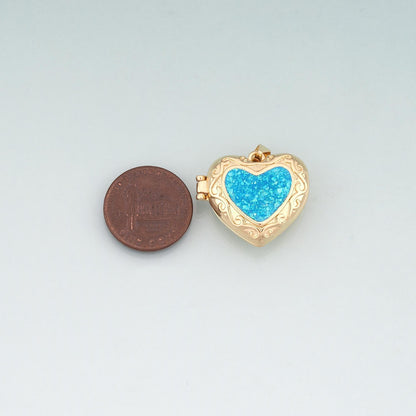 Gold Opal Openable Heart Round Locket Charms,18K Gold Filled Heart Pendant Charm Bracelet Necklace for DIY Jewelry Making Sup