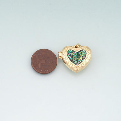 Gold Opal Openable Heart Round Locket Charms,18K Gold Filled Heart Pendant Charm Bracelet Necklace for DIY Jewelry Making Sup