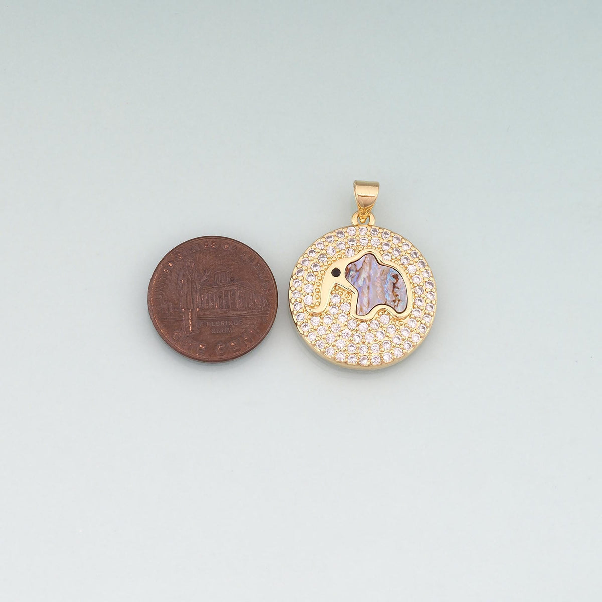 Gold Shell Elephant Round Charms,18K Gold Filled Animal Pendant Charm Bracelet Necklace for DIY Jewelry Making Supply