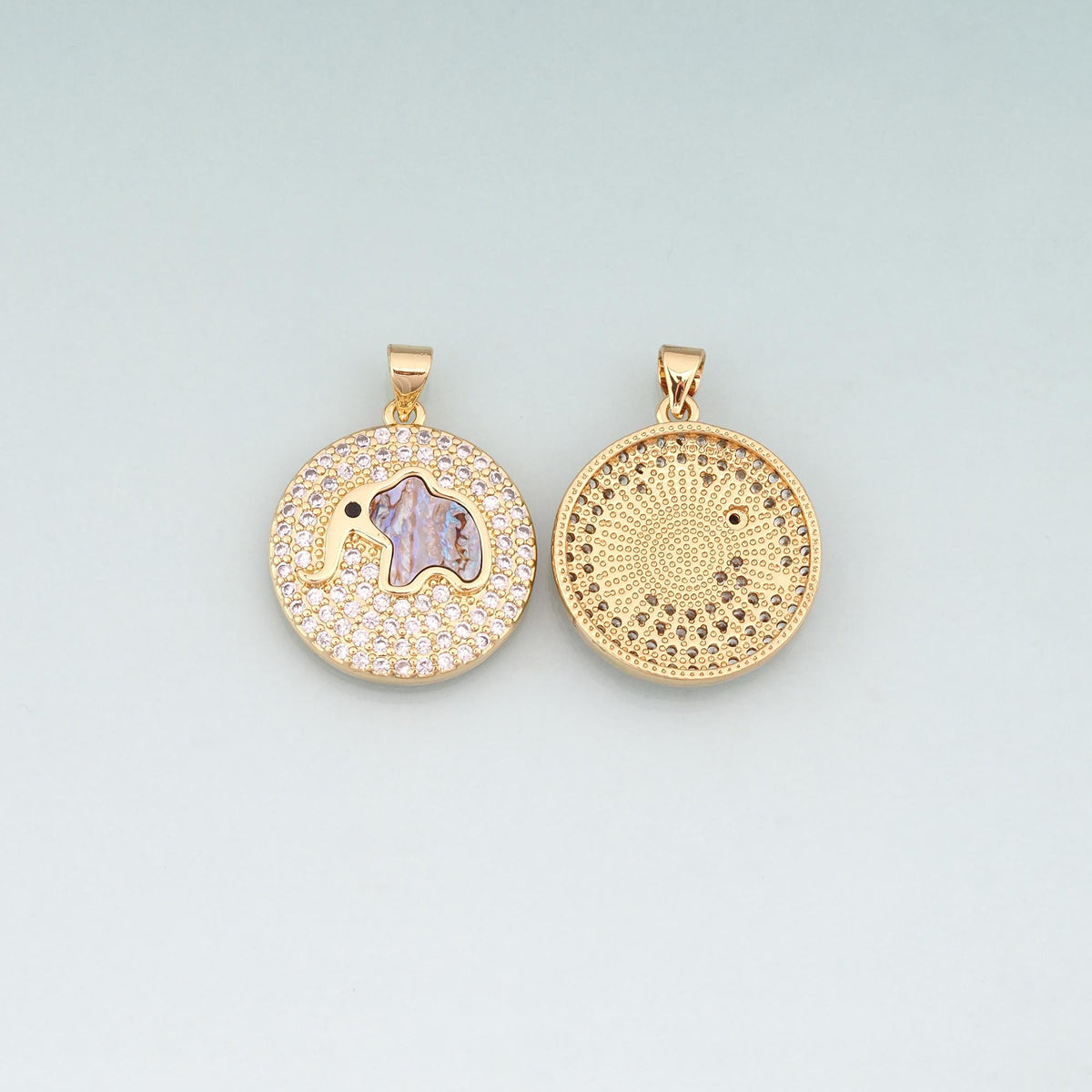Gold Shell Elephant Round Charms,18K Gold Filled Animal Pendant Charm Bracelet Necklace for DIY Jewelry Making Supply
