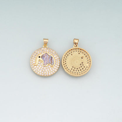 Gold Shell Elephant Round Charms,18K Gold Filled Animal Pendant Charm Bracelet Necklace for DIY Jewelry Making Supply