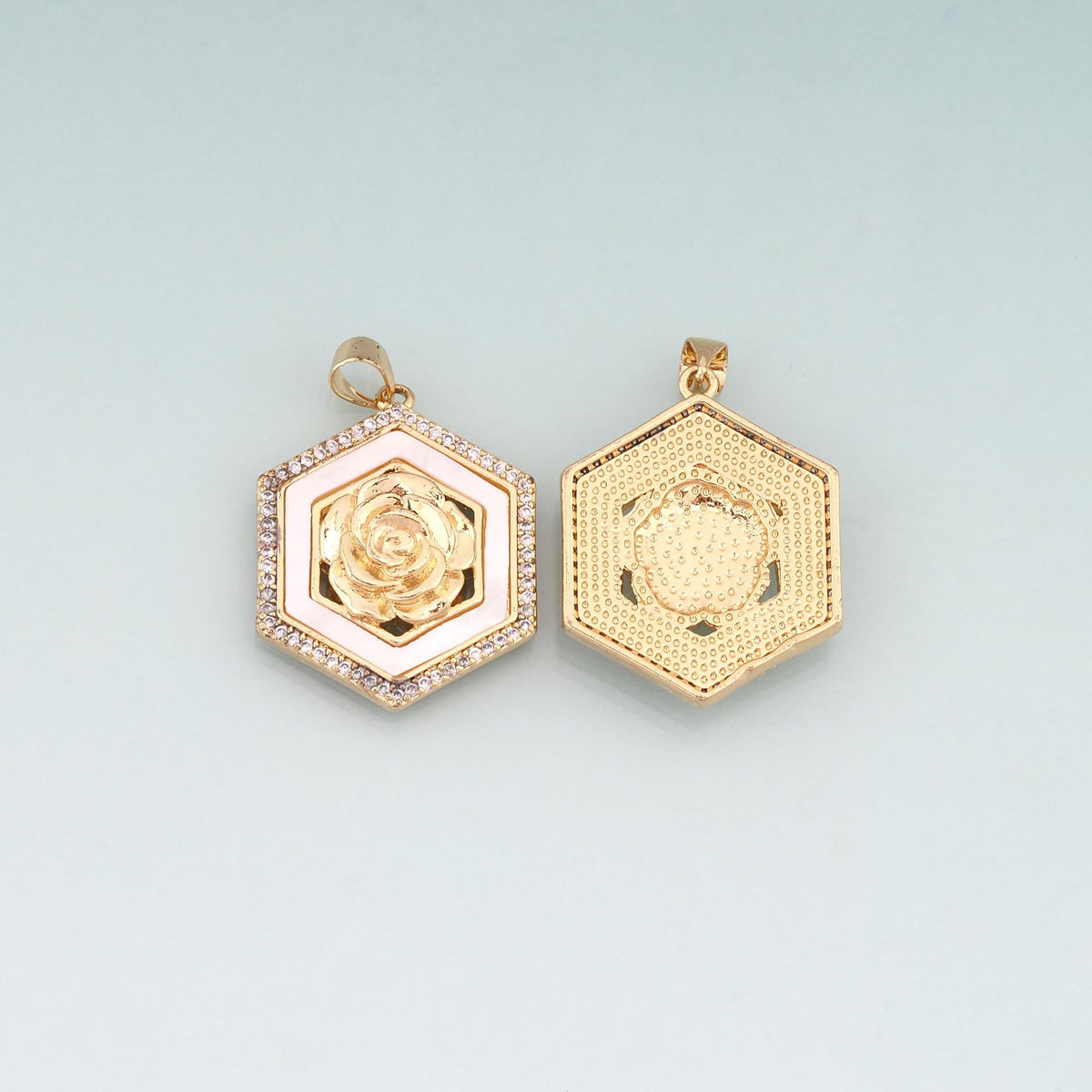 Gold Shell Hexagon Roses Charms,18K Gold Filled Romantic Roses Pendant Charm Bracelet Necklace for DIY Jewelry Making Supply
