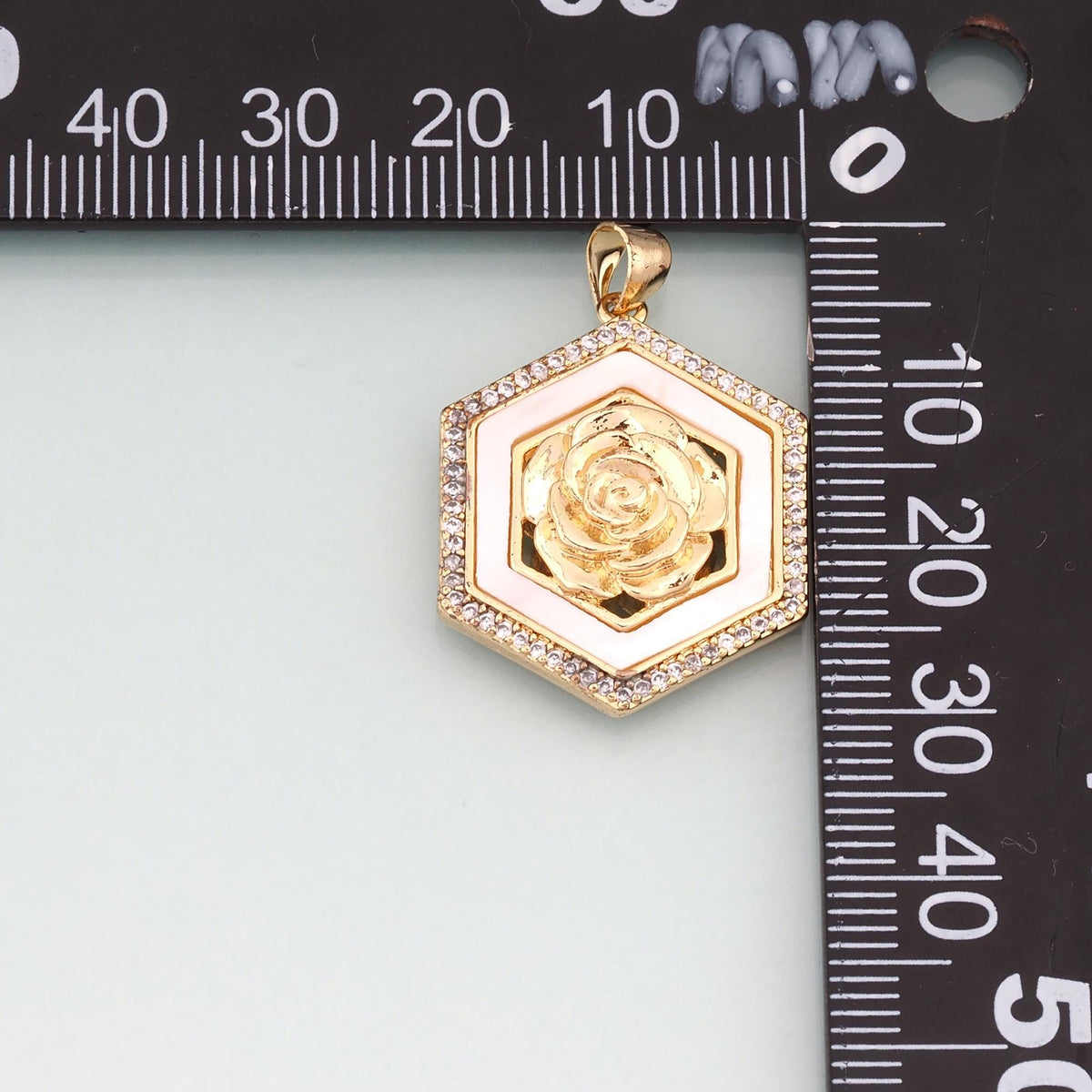Gold Shell Hexagon Roses Charms,18K Gold Filled Romantic Roses Pendant Charm Bracelet Necklace for DIY Jewelry Making Supply