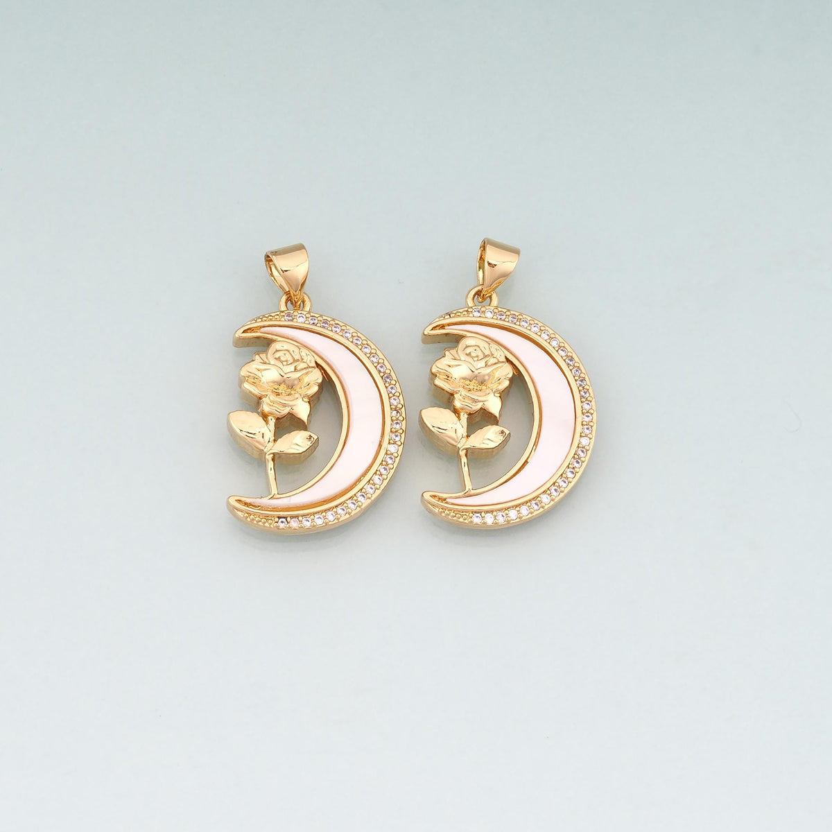 Gold Shell Moon Roses Charms,18K Gold Filled Romantic Roses Pendant Charm Bracelet Necklace for DIY Jewelry Making Supply