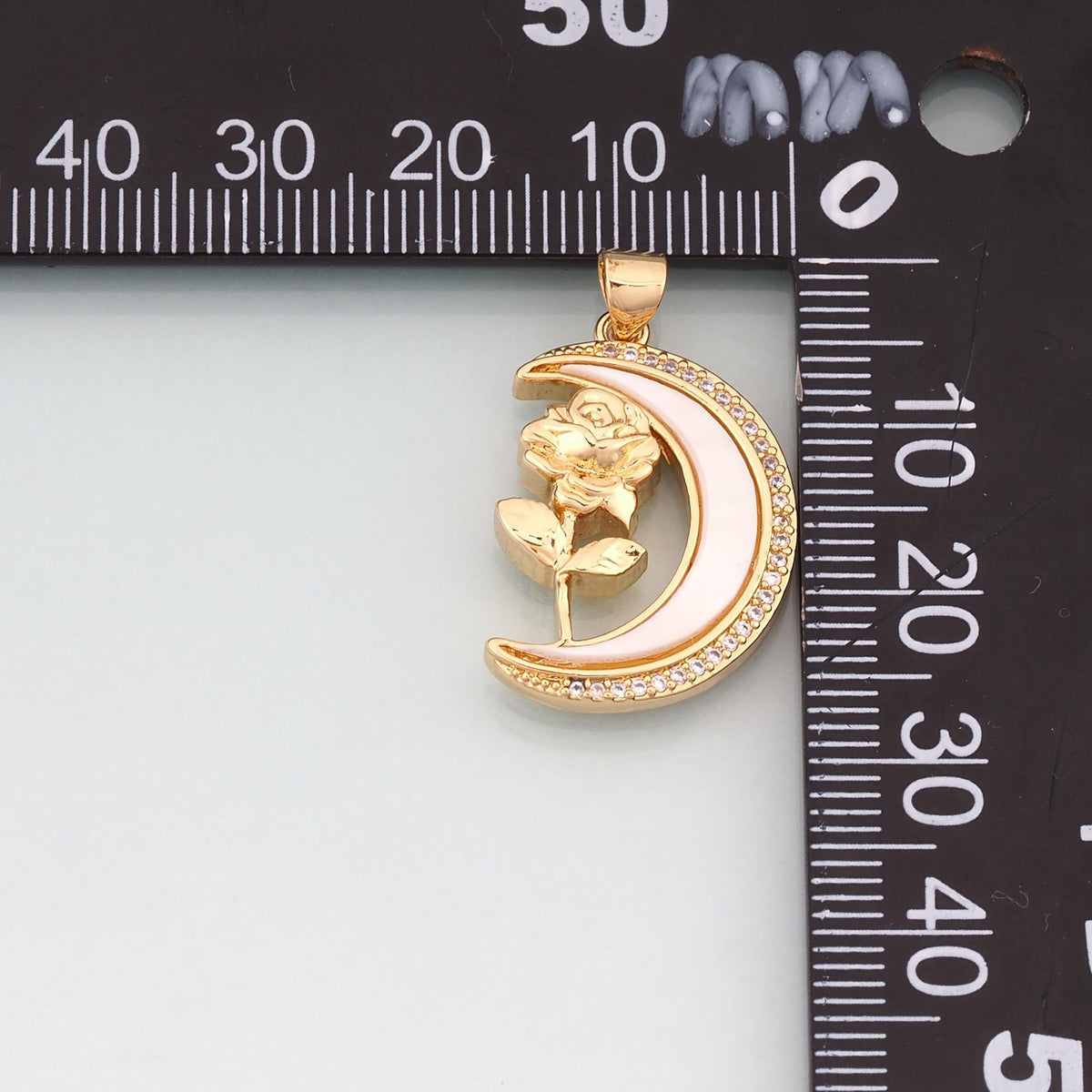 Gold Shell Moon Roses Charms,18K Gold Filled Romantic Roses Pendant Charm Bracelet Necklace for DIY Jewelry Making Supply