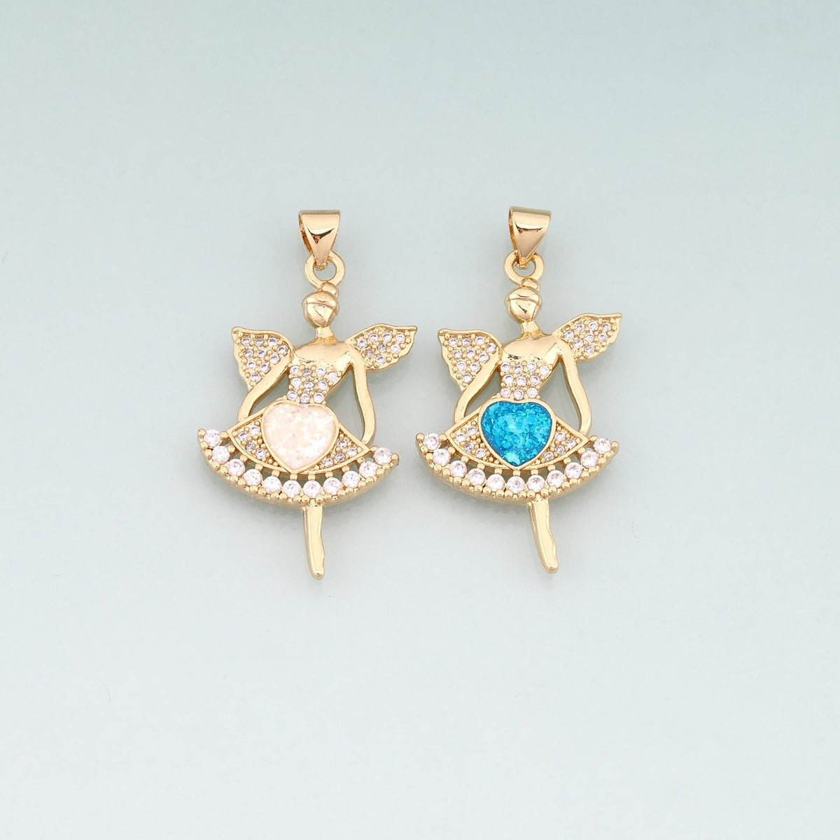 Gold Opal Angel Ballet Girl Charms,18K Gold Filled Ballet Dancer Pendant Charm Bracelet Necklace for DIY Jewelry Making Suppl