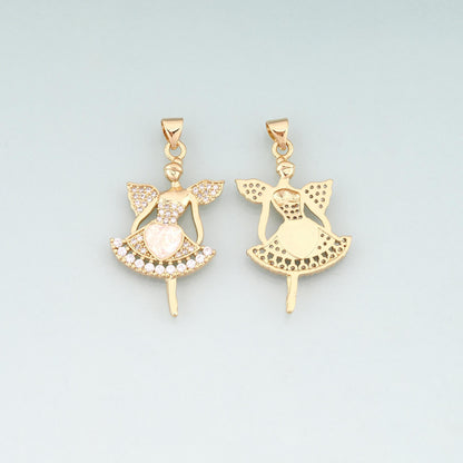 Gold Opal Angel Ballet Girl Charms,18K Gold Filled Ballet Dancer Pendant Charm Bracelet Necklace for DIY Jewelry Making Suppl
