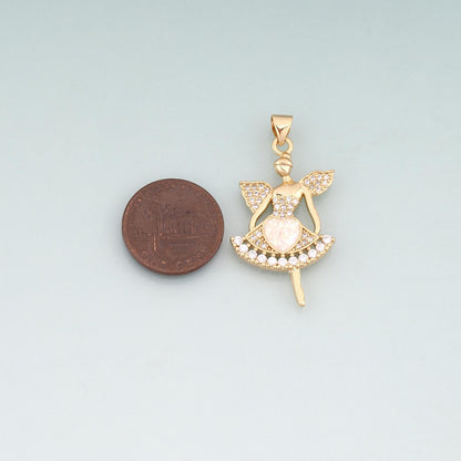 Gold Opal Angel Ballet Girl Charms,18K Gold Filled Ballet Dancer Pendant Charm Bracelet Necklace for DIY Jewelry Making Suppl