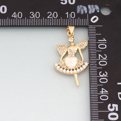Gold Opal Angel Ballet Girl Charms,18K Gold Filled Ballet Dancer Pendant Charm Bracelet Necklace for DIY Jewelry Making Suppl