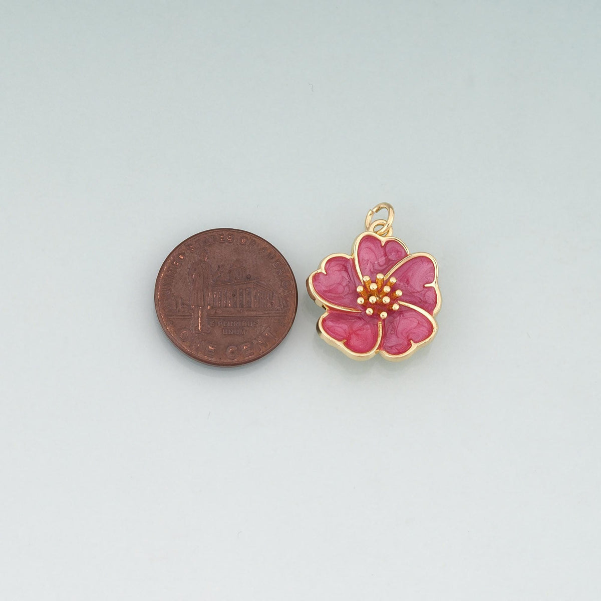 Gold Enamel Cherry Blossoms Charms,18K Gold Filled Flower Pendant Charm Bracelet Necklace for DIY Jewelry Making Supply
