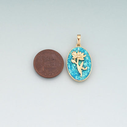Gold Opal Birthday Flower Charms,18K Gold Filled Flower Pendant Charm Bracelet Necklace for DIY Jewelry Making Supply
