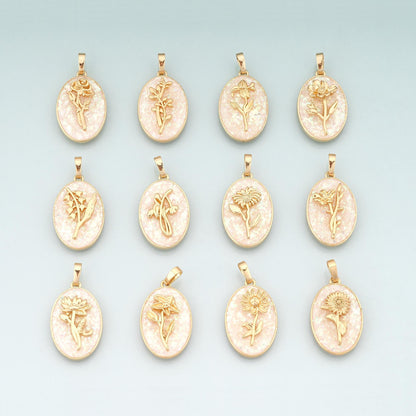 Gold Opal Birthday Flower Charms,18K Gold Filled Flower Pendant Charm Bracelet Necklace for DIY Jewelry Making Supply