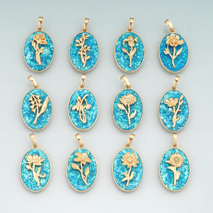 Gold Opal Birthday Flower Charms,18K Gold Filled Flower Pendant Charm Bracelet Necklace for DIY Jewelry Making Supply
