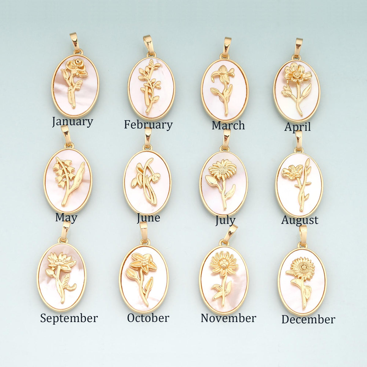 Gold Shell Birthday Flower Charms,18K Gold Filled Flower Pendant Charm Bracelet Necklace for DIY Jewelry Making Supply